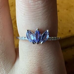 Natural Tanzanite Sterling Silver Ring Size 7.75